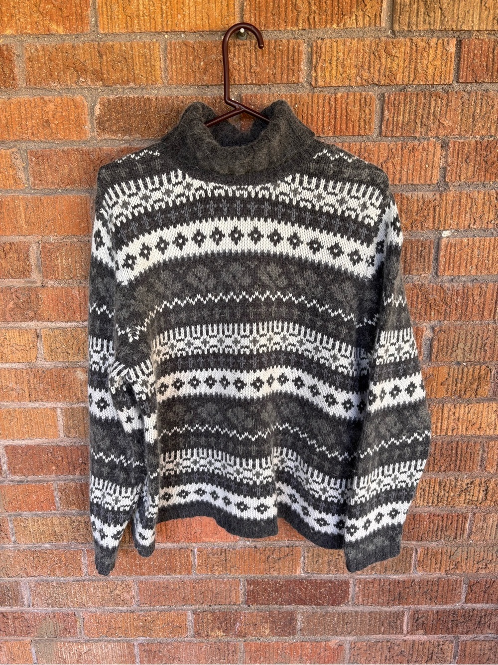 Crofts & Barrow Silk Angora Turtle Neck Fair Isle Sweater Gray Women's Large